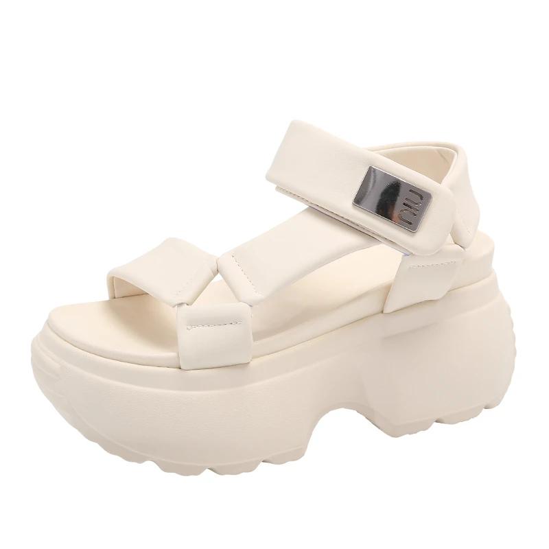 

Модные летние модные римские туфли на толстой подошве с пряжкой, нескользящие, сандалии на танкетке и платформе с цепочкой, женские 2024 34 бежевый