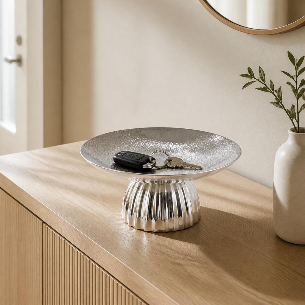 Metal Pedestal Fruit Bowl Sturdy High Footed for Entryway