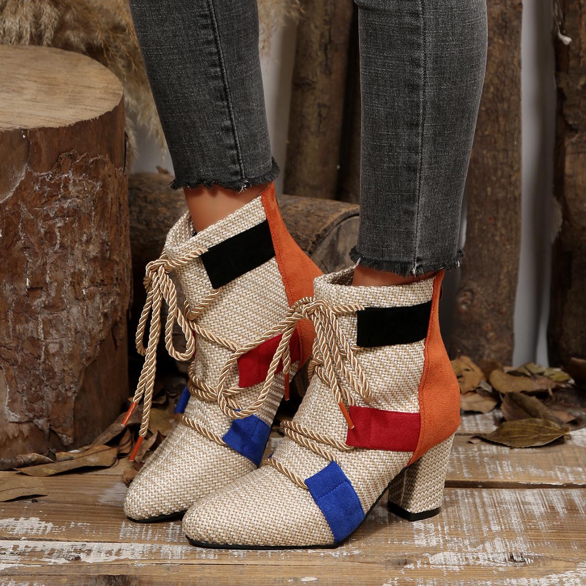 

Модная женская обувь на высоком каблуке 2025 Новый модный тренд Обувь на массивном каблуке Женская Дизайнерская Плетеная Ботильоны Сексуальные С Открытым Носком Ботильоны Женские 34 бежевый