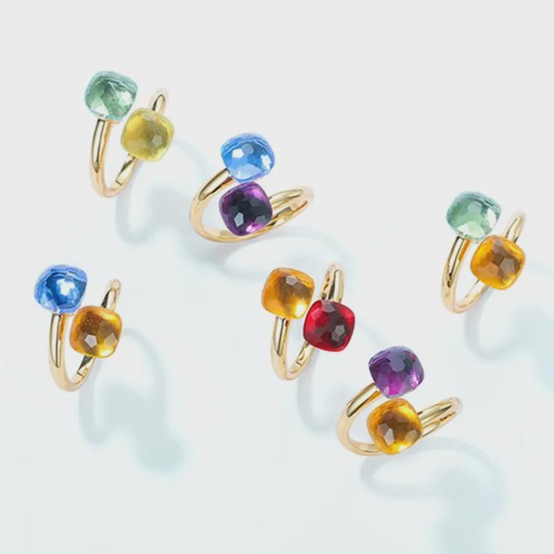 Bonbonfarbener Edelsteinring: S925 Silber, Vergoldet, Offenes Fingerdesign für Damen, Europäische & Amerikanische Leichte Luxusmode.