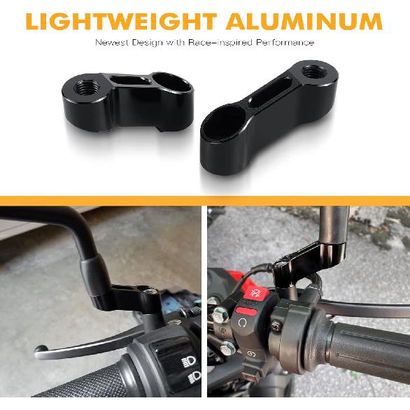 NICECNC Black Universal 2PCS Threaded 10mm Stem Mirror Mount Risers Extenders Adapters(Right-Hand!) Compatible with Motorcycle,Dual