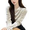 Cross2026 Elegant French Style Velvet Round Neck Slimming Long Sleeve Women's Top