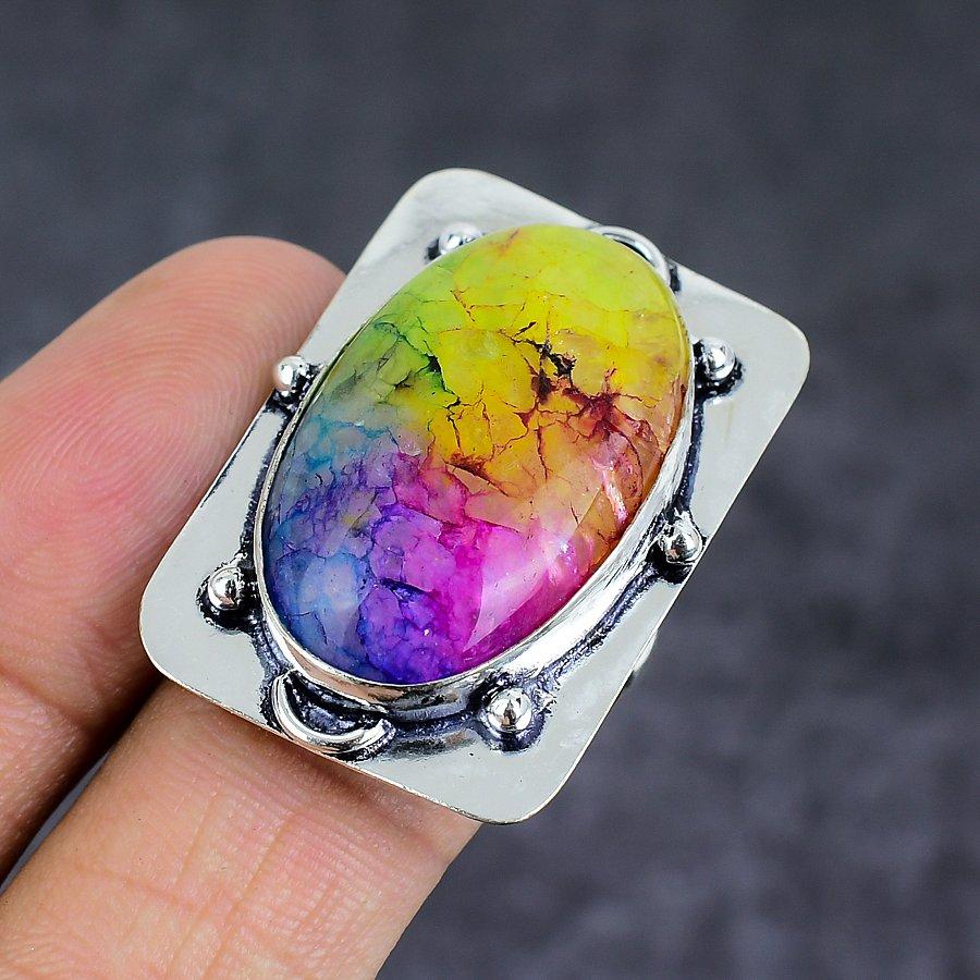 Natural Rainbow Solar Quartz 925 Sterling Silver Jewelry Ring Size 8.5 D7P12