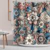 Boho Flower Shower Curtain Mandala Floral Vintage Flower,Pink Blue Bright Petal Leaves Farmhouse Fabric Shower Curtains Bathroom