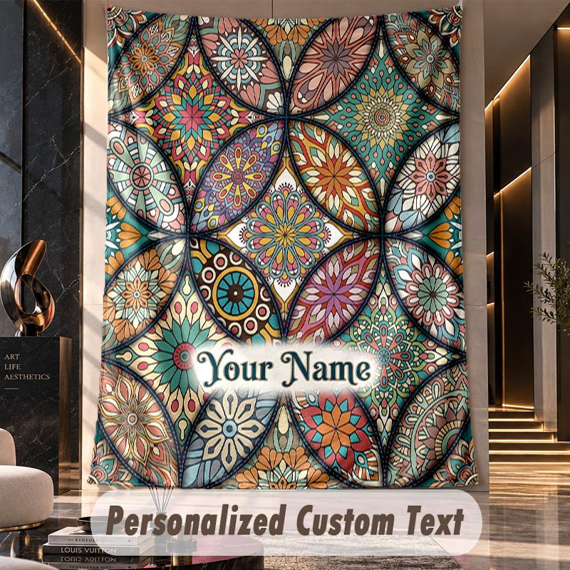 Colorful Mandala Patterns 2 Theme Wall Tapestry Customized With Name Text Personalized Hanging Tapestry For Bedroom Living Room Decor