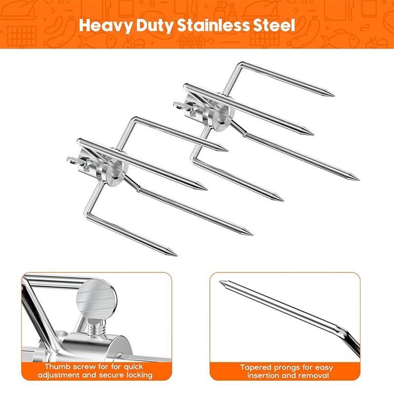 2Pcs Stainless Steel BBQ Rotisserie Forks Heavy Duty Grill Rotisserie Spit Meat Forks Fits 3/8-Inch 5/16-Inch Square Spit Rods
