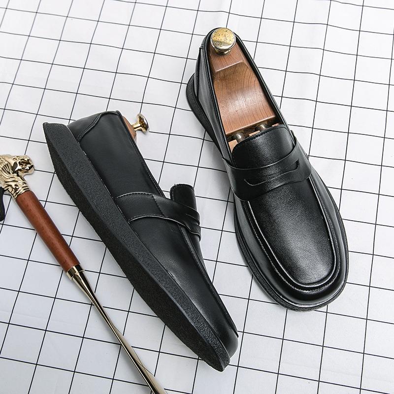 

Мужские повседневные кожаные мокасины с мягкой подошвой, удобные мокасины, модная деловая обувь, туфли для вождения без застежек, плоская обувь для ходьбы на открытом воздухе 38 чёрный