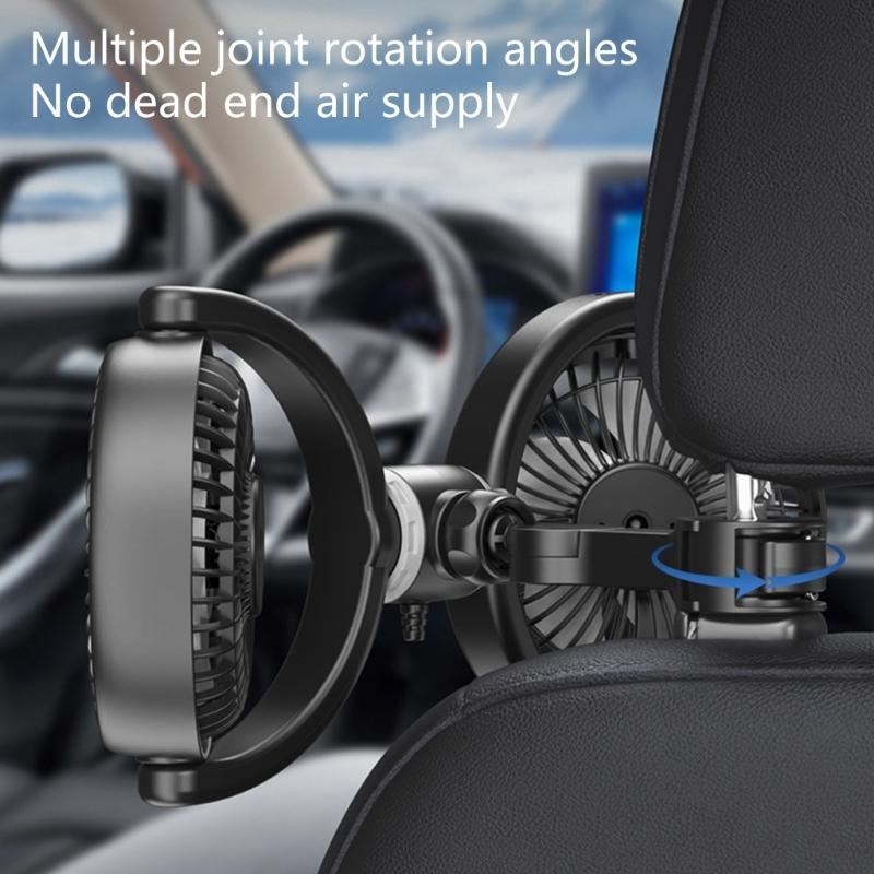 Portable ABS Vehicle USB Powered Fan with Double Head and Adjustable Speed for Long Road Trips Summer Efficient Cooling