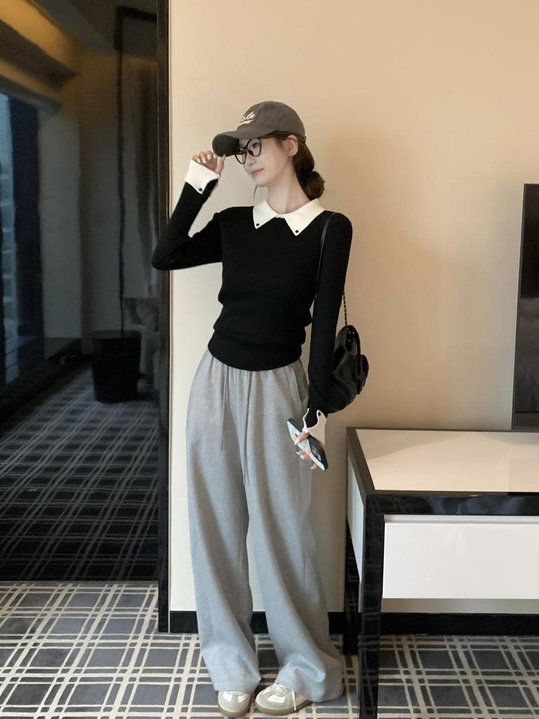Niche Design Slim-Fit Two-Piece Knit Sweater - Women's Long-Sleeve Base Top for Autumn/Winter