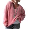 Europäischer und amerikanischer weicher klebriger V-Ausschnitt Langarm-Pullover Damen Herbst und Winter Pullover einfarbig fauler Stil lockerer Strickpullover Top