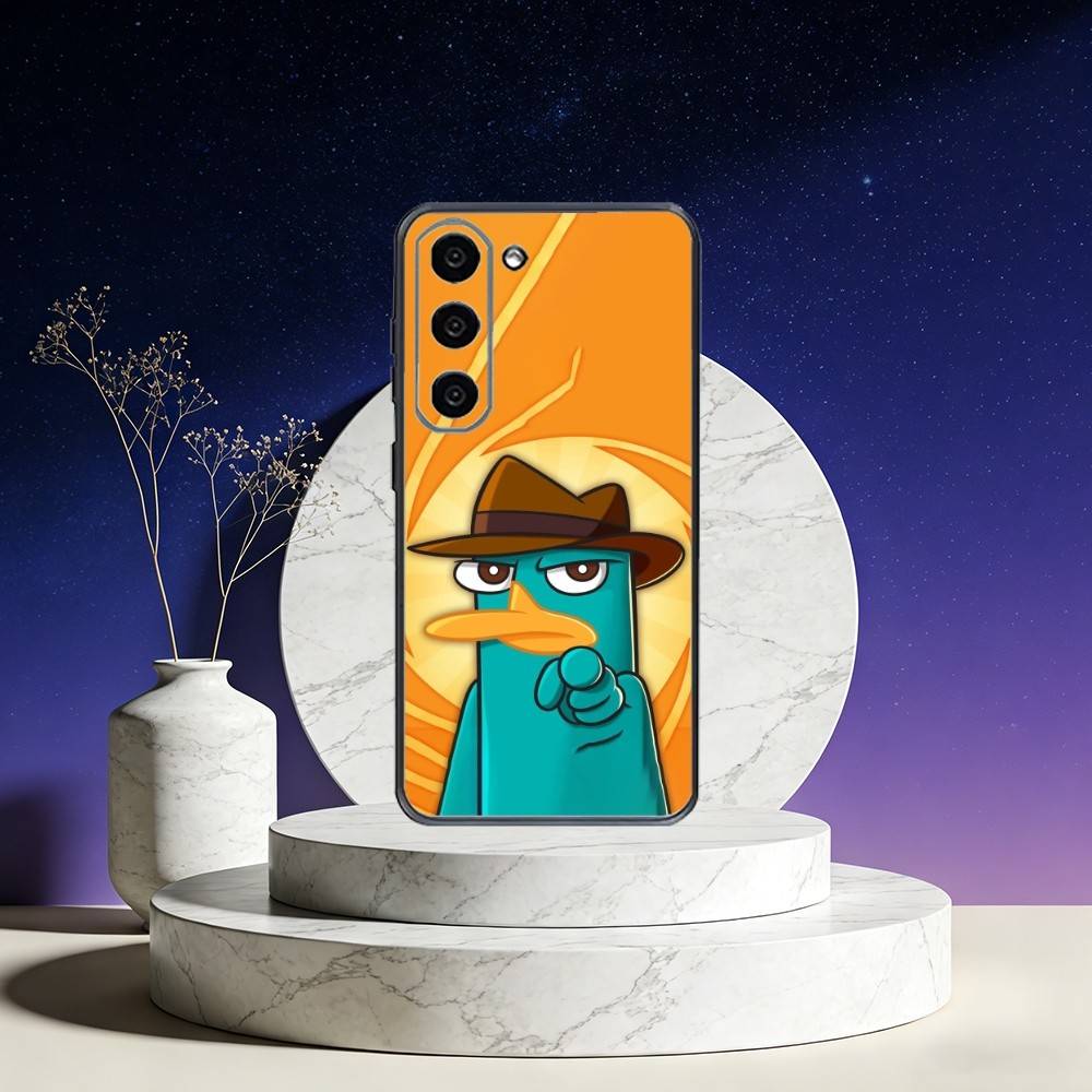 Cute Cartoon Perry The P-Platypus Phone Case For Samsung Galaxy A73,A72,A71,A70,A53,A52,A51,Others Soft Black Cover