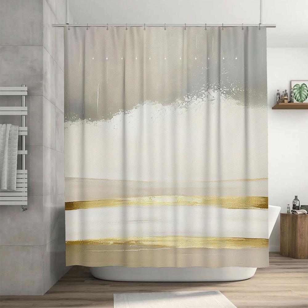 White Gold Shower Curtain with Waterfall Design Home Decor for Bathroom