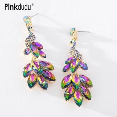 Romantic 2023 Spring 7 Colors Peacock Drop Earrings Fashion Luxury Shiny Rhinestone Animal Earring for Women PD1226
