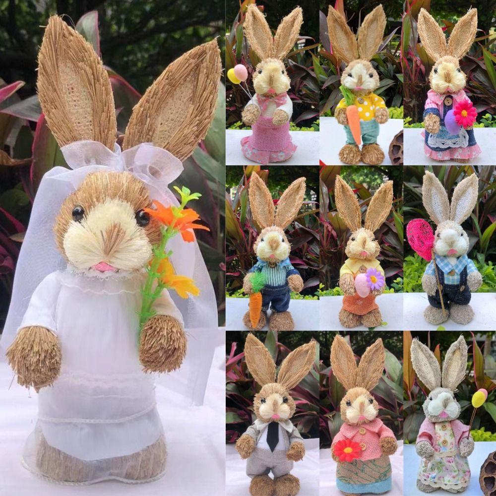 High-25cm Straw Rabbits DIY Landscape Rabbit Statue New Garden Statues  Home