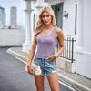 GMXIA Women's Casual Fashion Sleeveless Knit U-neck Pit Strip Slim Button Vest