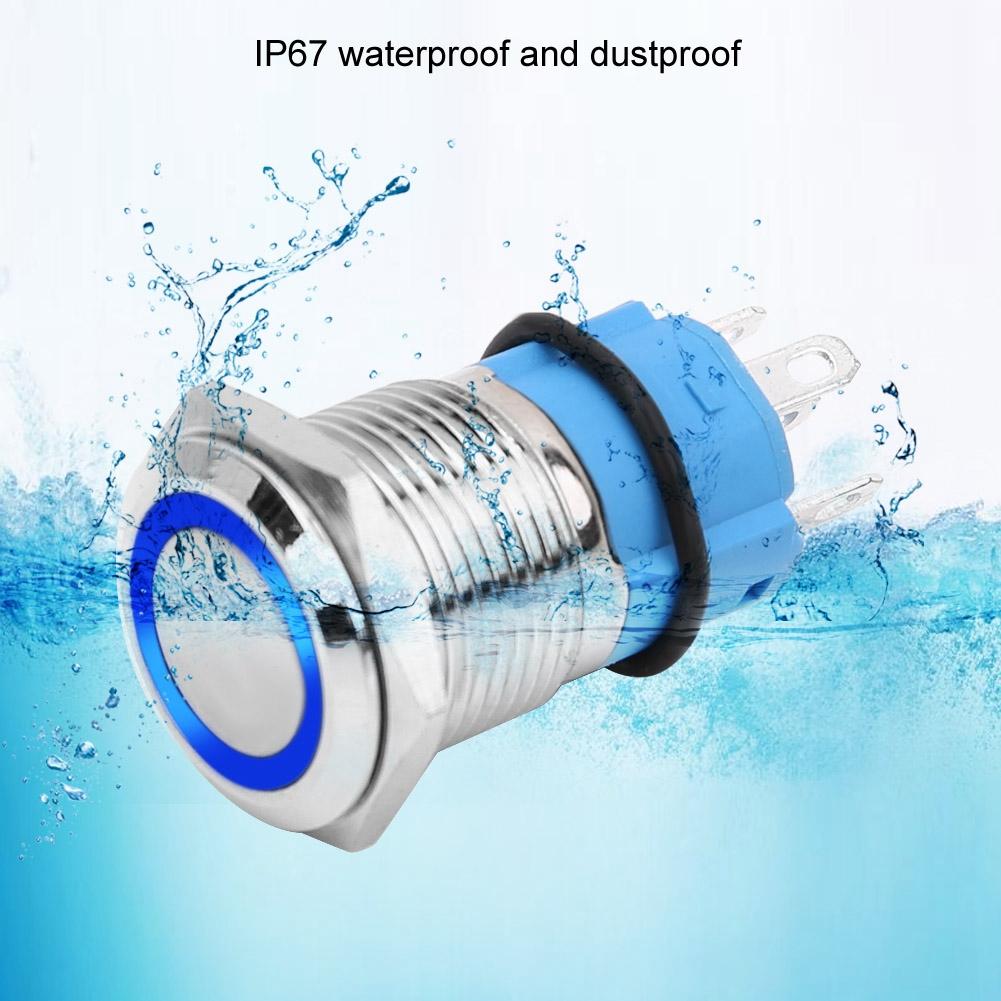 16mm 12V Waterproof Car LED Light Latching Self Locking Push Button Switch With Plug (Blue)