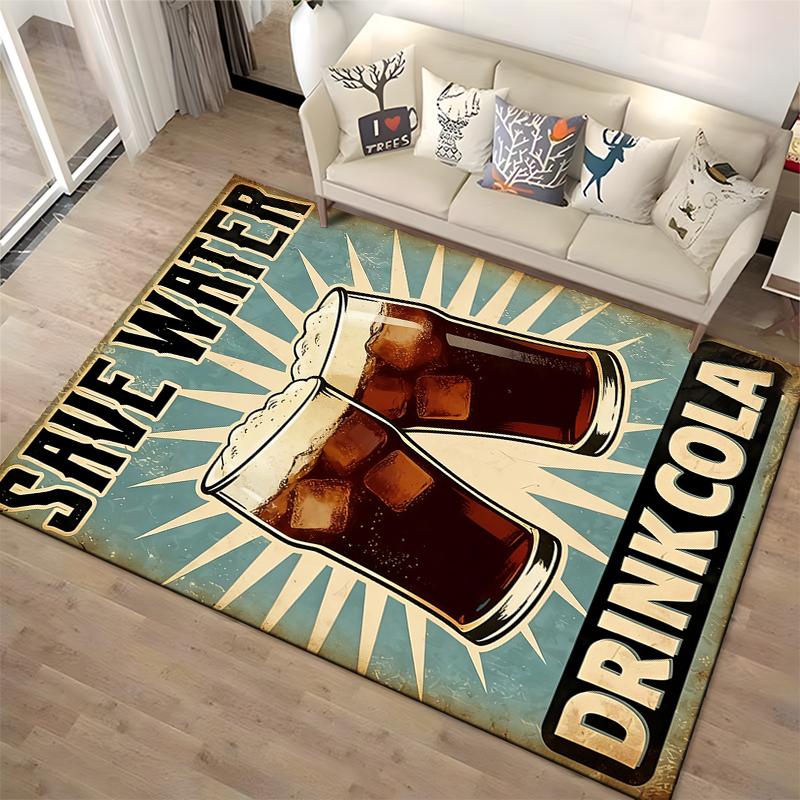 Retro Style Carpet with Save Water Drink Cola Print for Living Room Suitable for Use As an Anti-slip for Living Room Bedroom Sofas