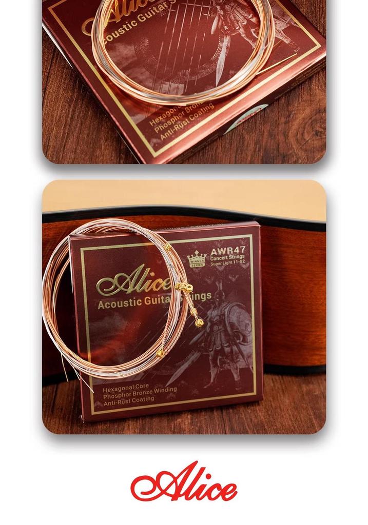 Alice AWR47 Phosphor Bronze Coated Folk Guitar Strings - Set of 6