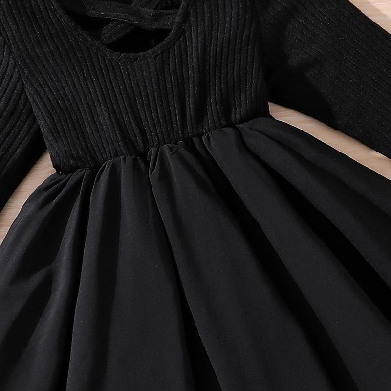 Mädchenkleid Kinderbekleidung Herbst Neue Modische Schleife Stilvoller Rückenausschnitt Langarm Formelles Kleid