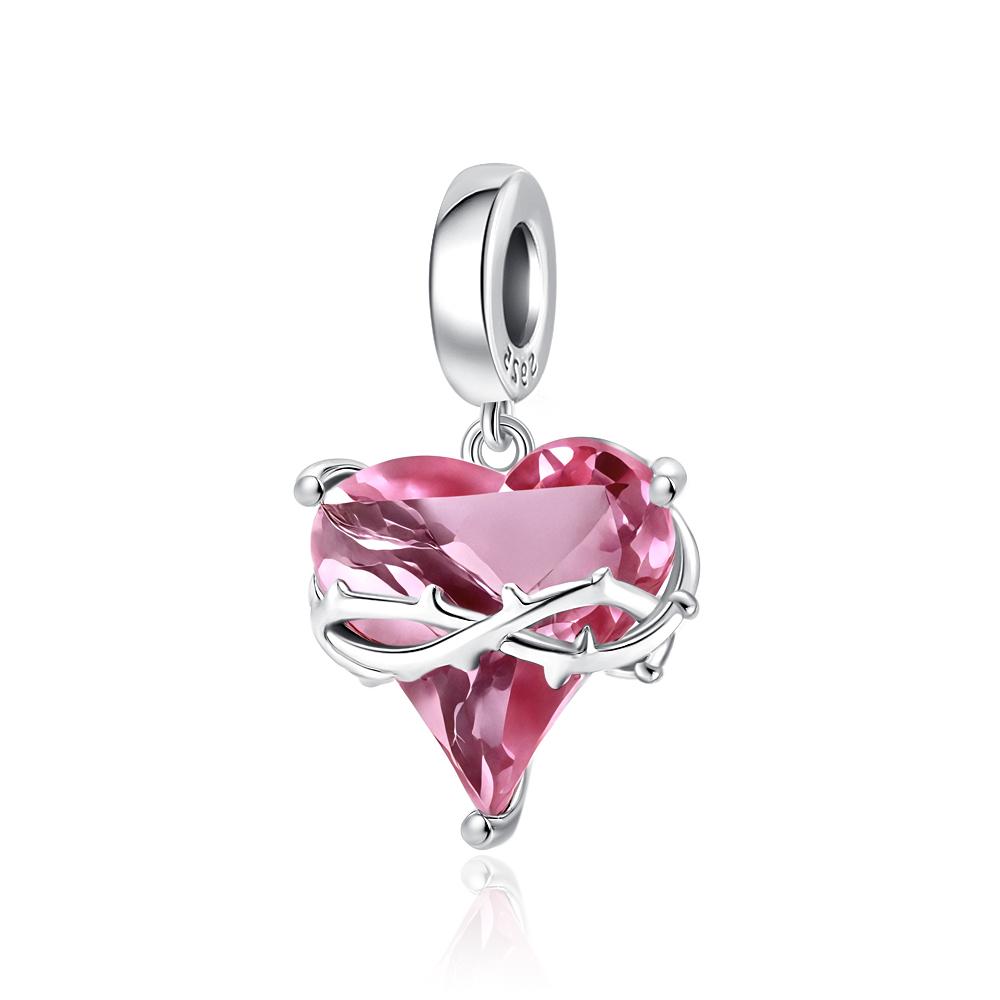 I Love You Valentine'S Day Sparkling Pink Diamond Love Copper Charm Beads Fit For Original Bracelets Diy Women'S Jewelry Gift