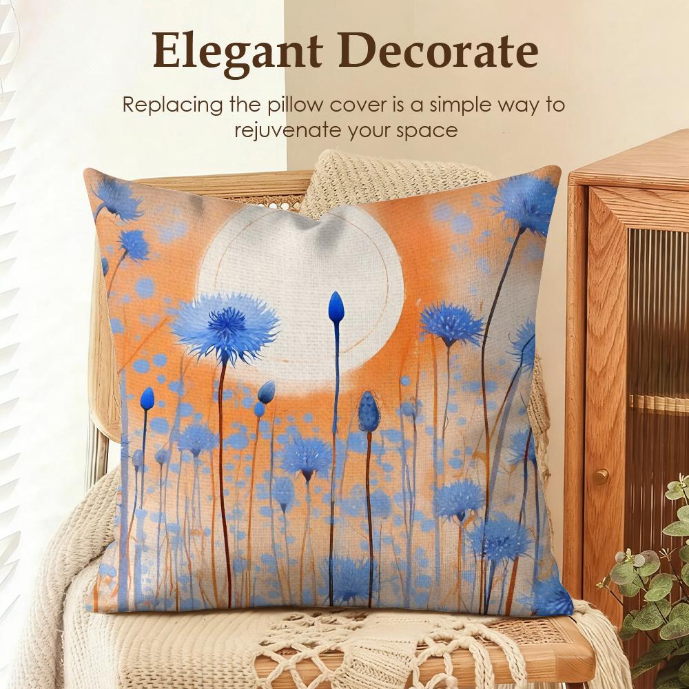Flower Cornflower Cushion Cover Natural Linen Organic Fabric DoubleSided Printing Sofa Home Decor Gift Pillow Case