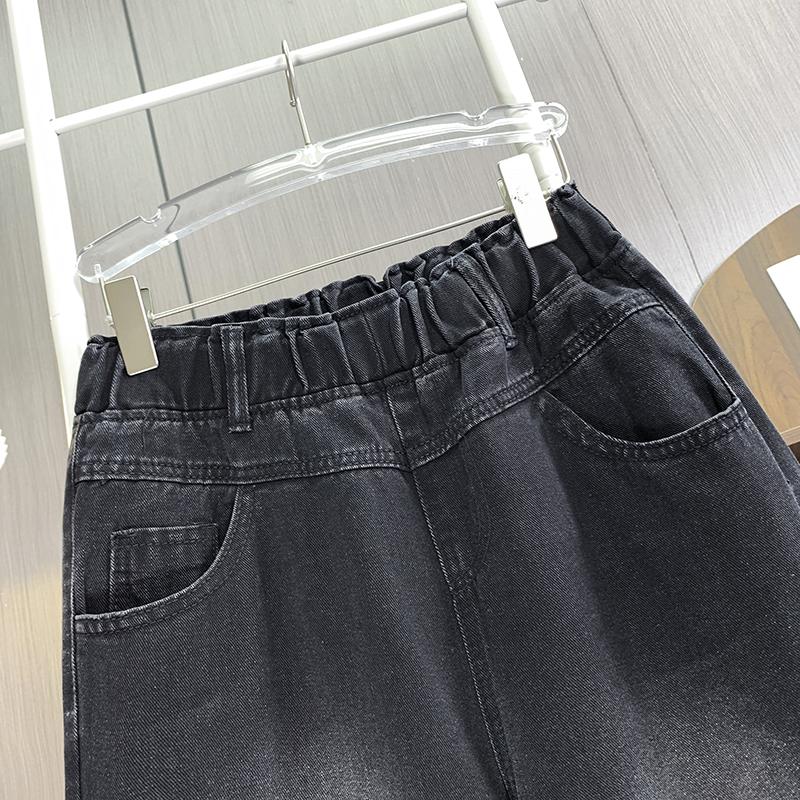 Dimanaf 2025 Plus Size Autumn Basic Elastic Jeans New Black Pants Women Loose Denim Trousers Big Casual Pants 6XL