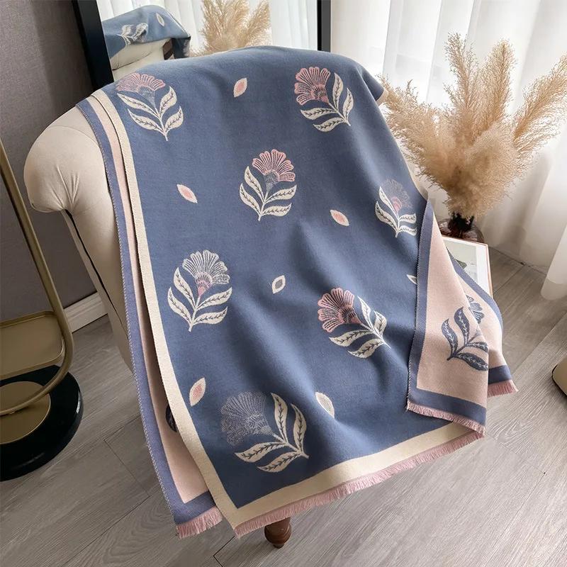 1Pc autumn and winter plant small fresh flower printing simple and high-end women's warm scarf shawl scarf