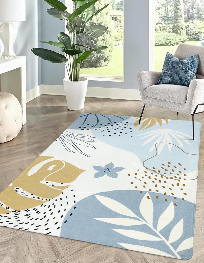 Delicate Floral Rug - Stain-Resistant & Non-Slip Living Room Sofa & Recliner Mat Bedside Rug for Bedroom Home Decor