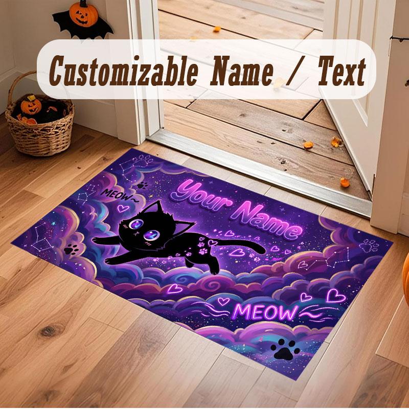 Tapete de Chão de Veludo Cristal Tema Gato Nome Personalizado Texto Tapete Quente Decoração de Casa