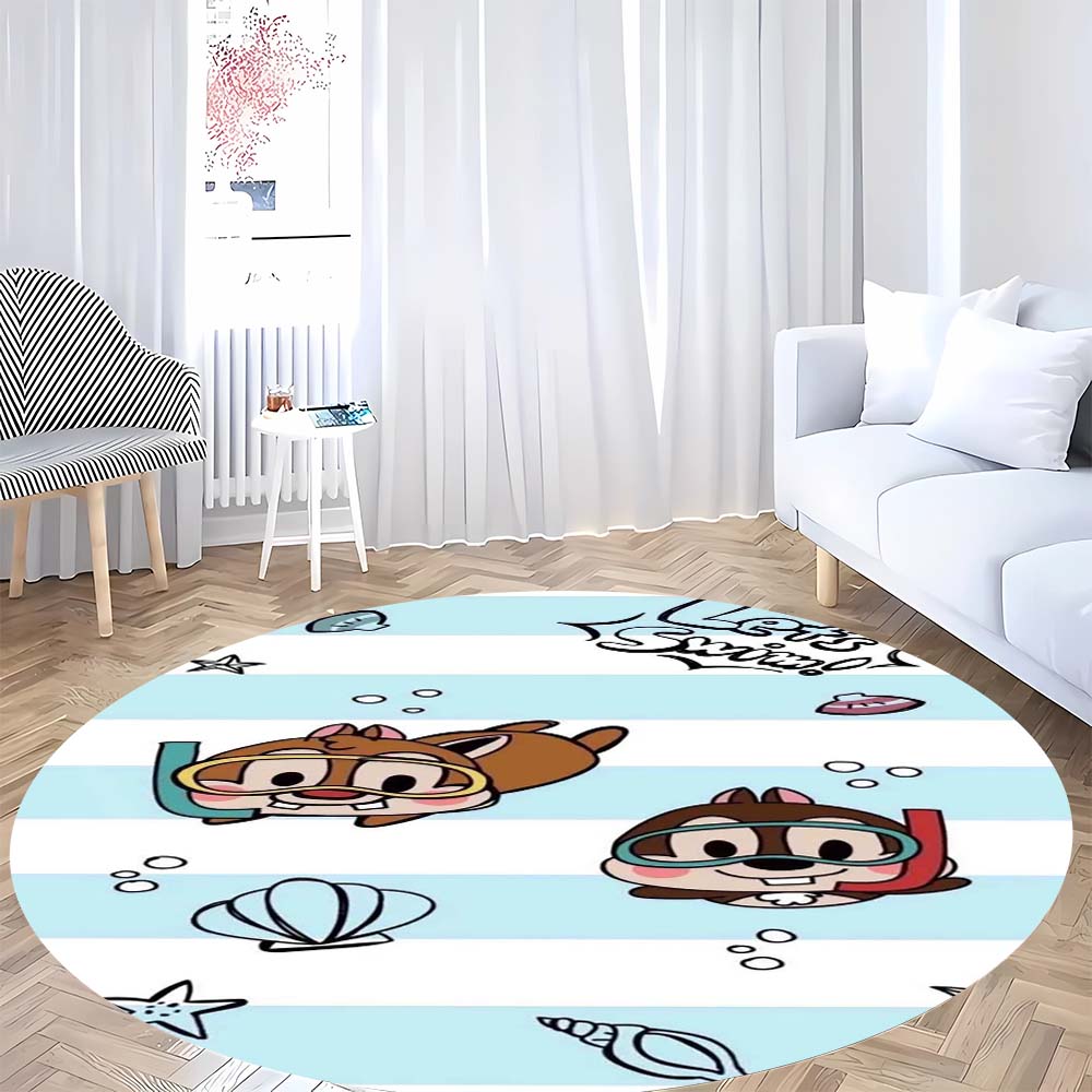 Mielas Chip 'n' Dale paveikslėlio apvalus grindų kilimėlis, namų kilimo dekoracija, animacinis sveikinimo durų kilimėlis, neslystantis ir atsparus dėmėms.