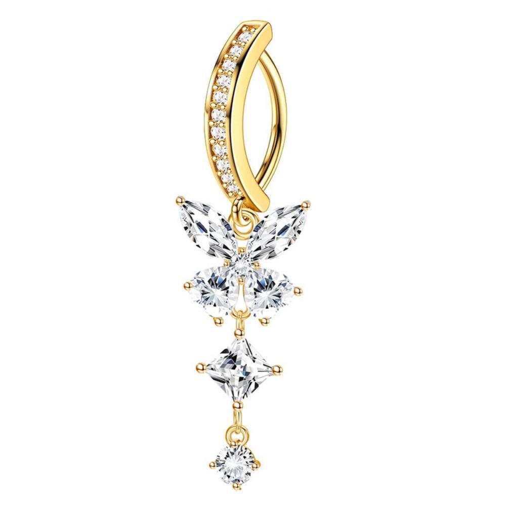 Butterfly Gem Navel Piercing Stainless Steel Shiny Body Jewelry Zircon Belly Button Rings  Stylish