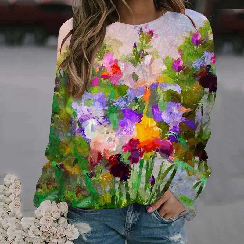 Autumn Winter 3D Oil Painting Printed sweatshirts Women's Printed Pullover Harajuku fashion Clothing Colorful Tops
