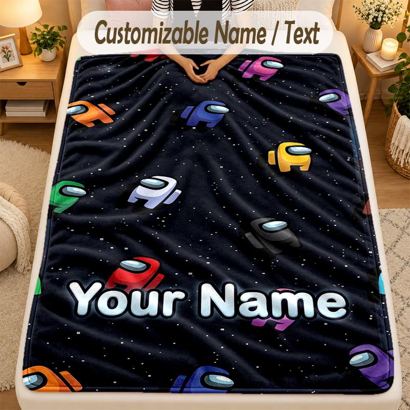 Flannel BlanketAmong Us Custom Name Text Personalized Soft Warm Throw Blanket Home Decor Gift