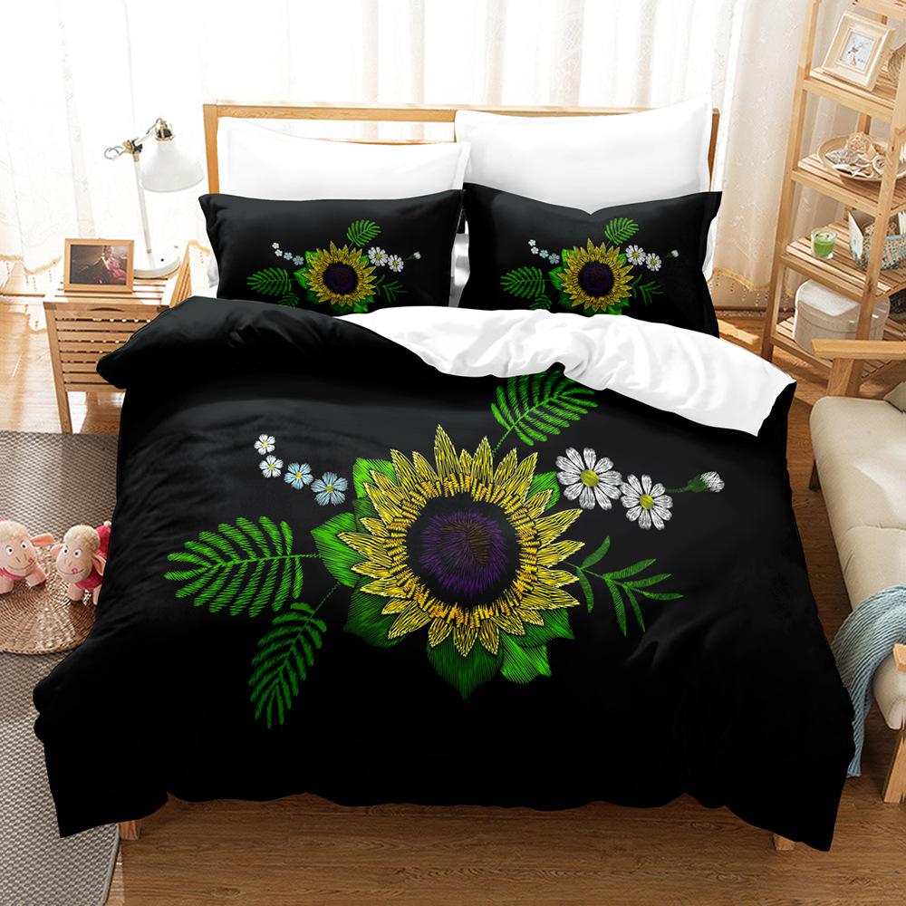 3D Digital Printing Bedding Four-piece Set Three-piece Set Sunflower Bed Sheet Quilt Pillow