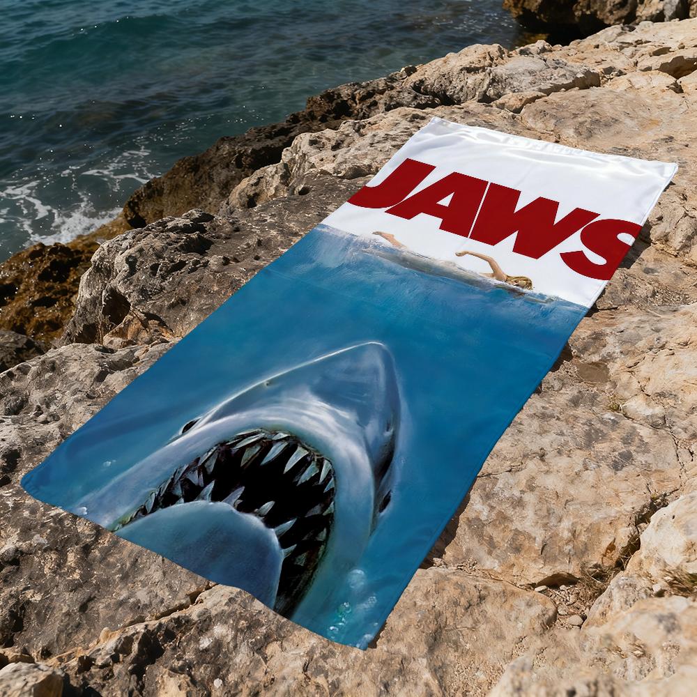 J-jaws-s Show Towel Large Quick-Drying Microfiber Soft Beach Towel for Travel Fitness Sauna Bathing Camping