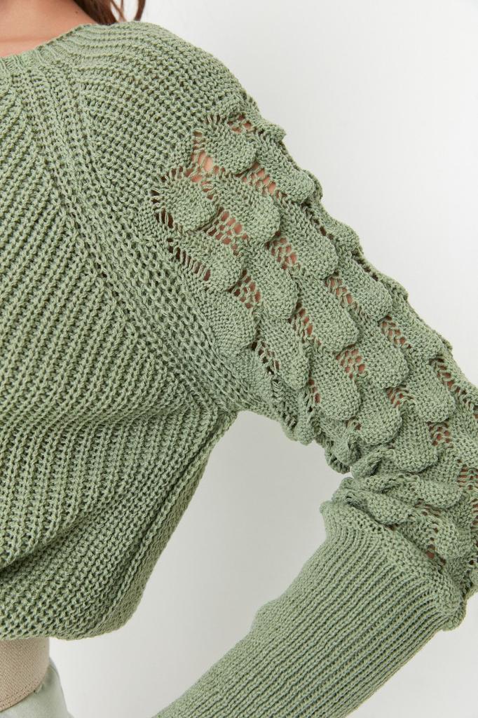 Women's Fashionable Stylish Sweater Mint Textured Crew Neck Knitwear Sweater