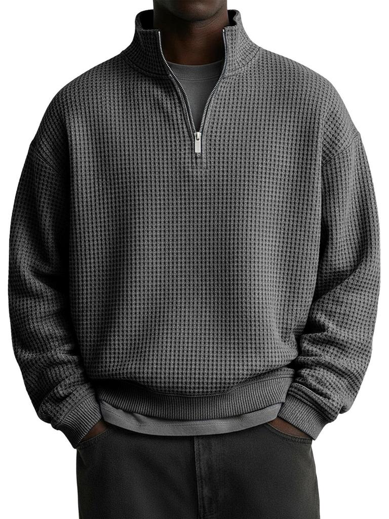 2025 EU Cross-border Men's Casual Half-Zip Hoodie | Autumn/Winter Waffle Knit Polo Shirt