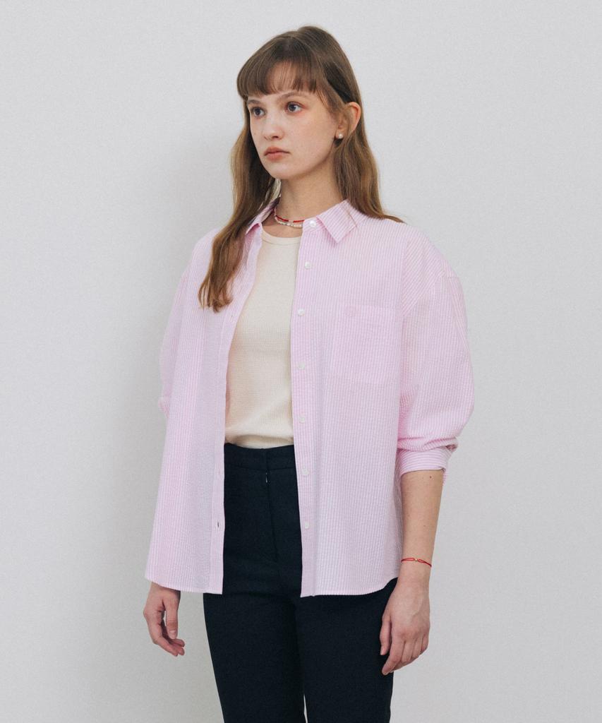 Tudment (Seersucker) Classic Stripe Shirt Pink