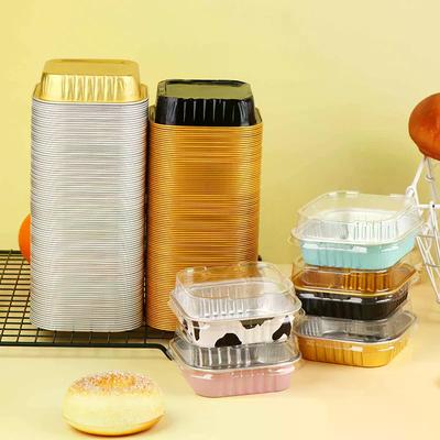 Disposable Square Aluminum Foil Baking Pans with Lids for Cakes, Muffins, Bread, Food Storage Containers, 100Pcs
