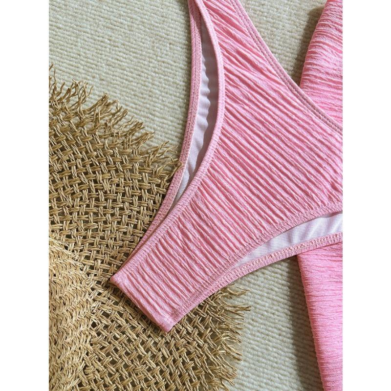 3 Piece Starfish Bandeau Bikini Set with Sarong Women's Textured Black Swimwear