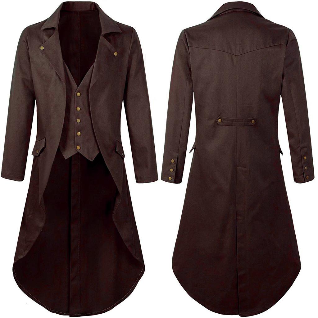 Men Steampunk Medieval Jacket Victorian Cosplay Costumes Single Breast Gentleman Vinatge Long Tailcoat Coat