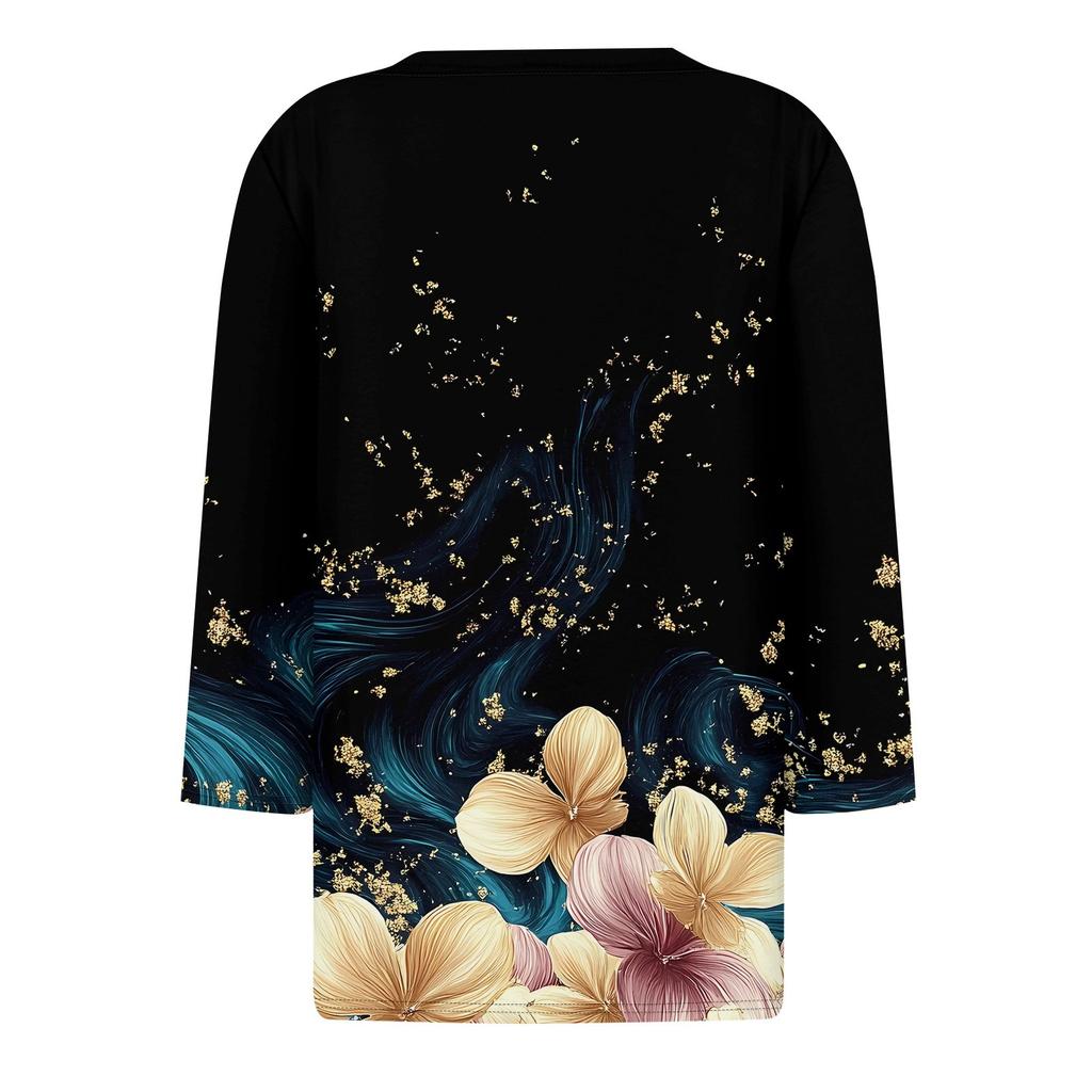 Women's T Shirt Tee Printed 3/4 Sleeve Daily Weekend Fashion Basic V Neck Regular Top