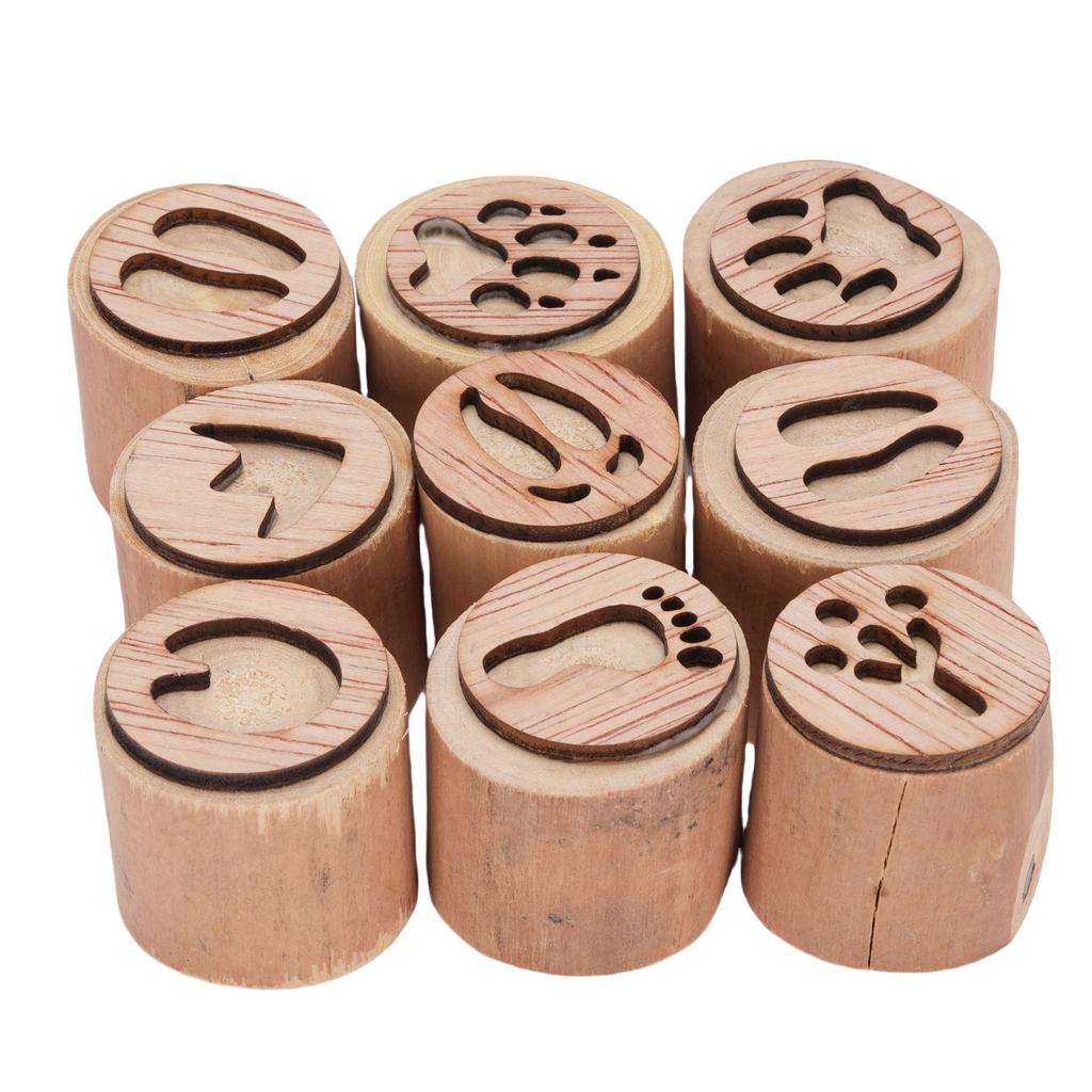 9PCS Animal Pattern Stamps Sandal Wood Multifunctional Decorative Animals Print Stamps for Scrapbook