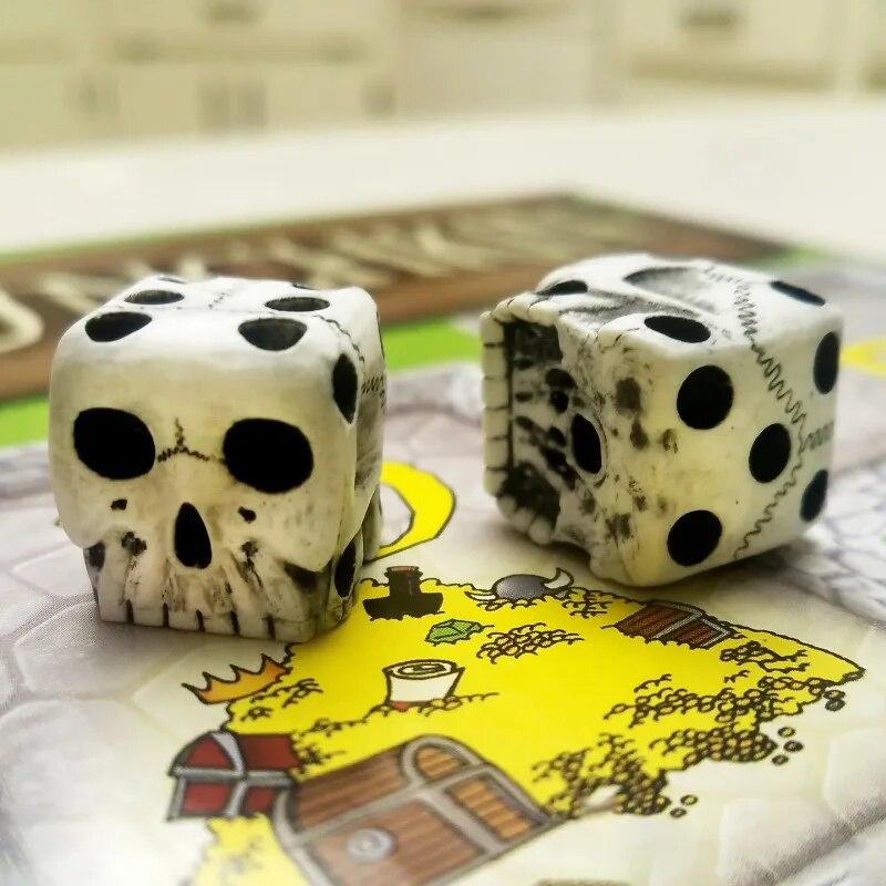 1 Pc 16mm 6 Gezicht Zes Zijdige Schedel Hars D6 Dot Dobbelstenen Kit Zwart Wit Punt voor DND TRPG RPG Tafelspel Bord Gaming Halloween