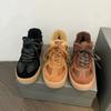 Fleece Leather German Training Shoes for Women, New Cotton Winter Wool Flat-bottomed Casual Board Shoes Forrest Gump Shoes