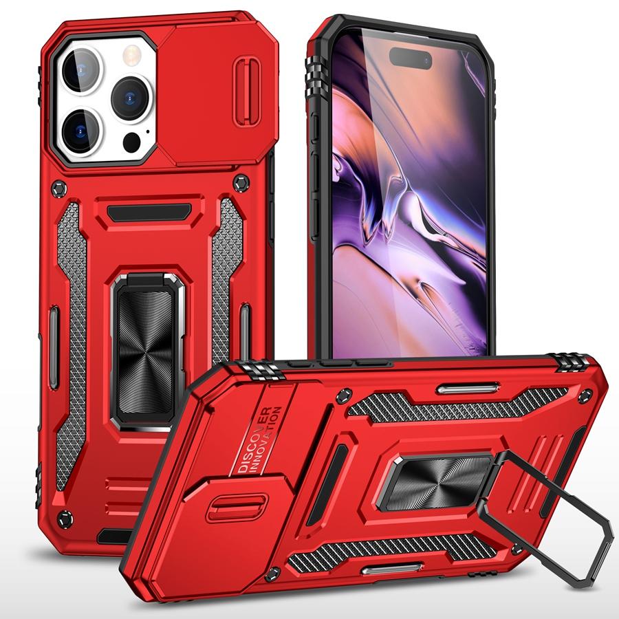 Military-Grade Armor Phone Case with Slide Camera Cover & 360° Rotating Magnetic Stand for iPhone 16 15 14 13 Shockproof Hybrid Car Mount Compatible