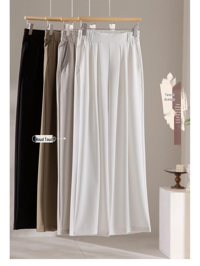 Urban Tencel Acetate Wool Elastic-Waist Wide-Leg Pants - Lazy Style