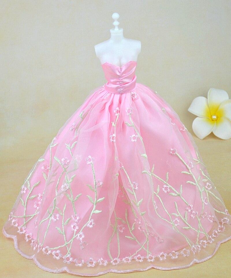 

Розовое красивое свадебное платье для кукольного домика Барби, длинное платье + вуаль, кружевное платье, одежда для куклы BJD 1/6, одежда розовый