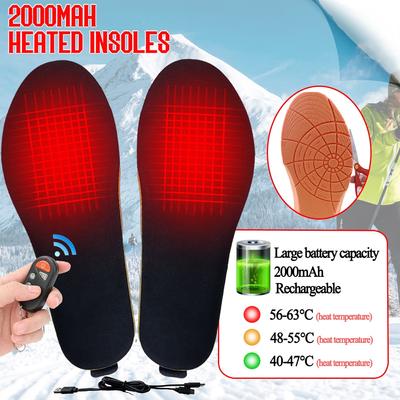 2000mah Rechargeable Heated Insoles with Remote Control Winter Foot Warmer for Man Woman Skiing Hiking Shoes Insert Pad