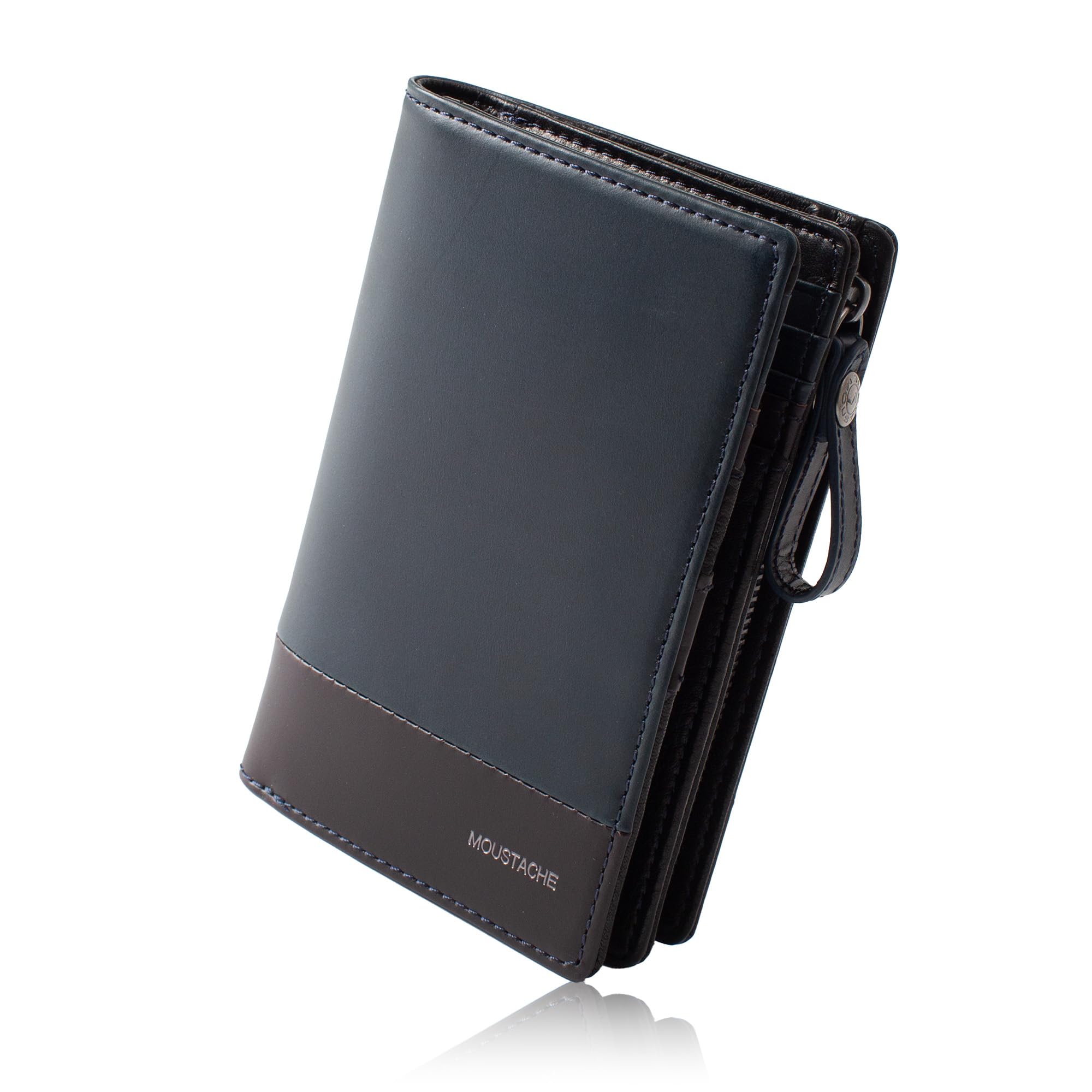 

Moustache Bifold Wallet with Deep Bill Genuine Cowhide Men s Compartment, Leather, Leather, DDP-0424 (Navy)